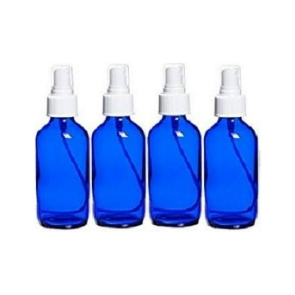 4 - 2oz Cobalt Blue Boston Round Glass with White Fine Mist Sprayer