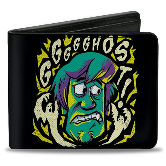 Scooby Doo Wallet, Bifold, Scooby Doo Shaggy Scared Ghost Pose Black, Vegan Leather