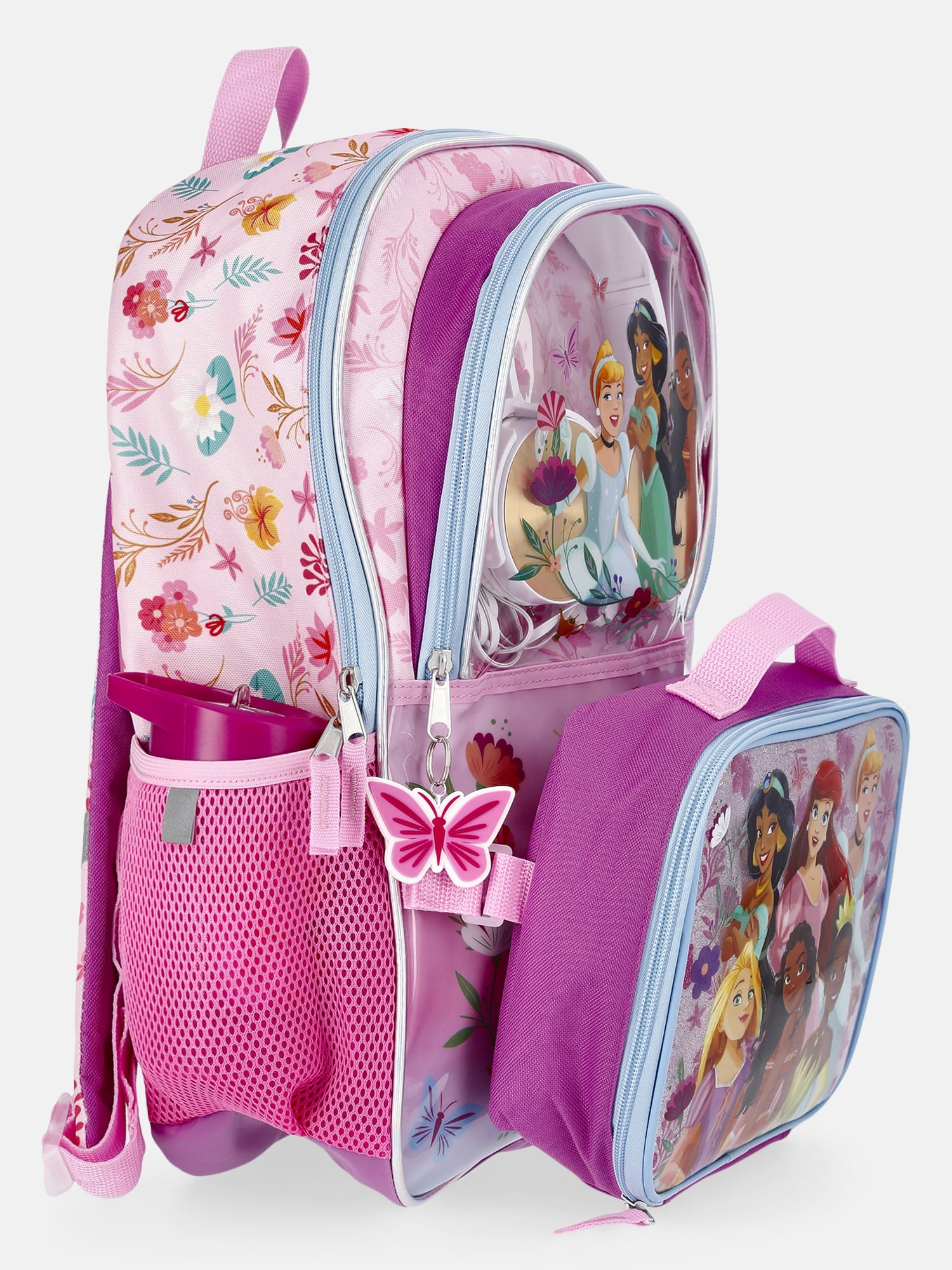 Disney Princess Pink Backpack Set with Lunch kit, Headphones and Water Bottle