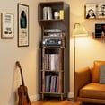 thumbnail image 5 of GODPAW 69" Tall Record Player Stand with Sliding Doors, 4-Tier Fluted Vinyl Record Storage Cabinet, Walnut, 5 of 8