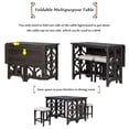 thumbnail image 5 of Retro Wood 3-Piece Counter Height Dining Set, Including 2 Stools, 1 Kitchen Table, Foldable Table with 2 Saddle Stools, Wood Table with 2 Upholstered Stools for Small Places, 5 of 9