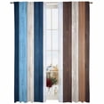thumbnail image 2 of Blue Brown Farmhouse Semi Sheer Window Curtains 96 Inches Long, Vintage Retro Wooden Rod Pocket Voile Silky Chiffon Curtain Light Filtering Drapes for Living Room, Kitchen, Bedroom, 52"x96", 2 Panels, 2 of 9