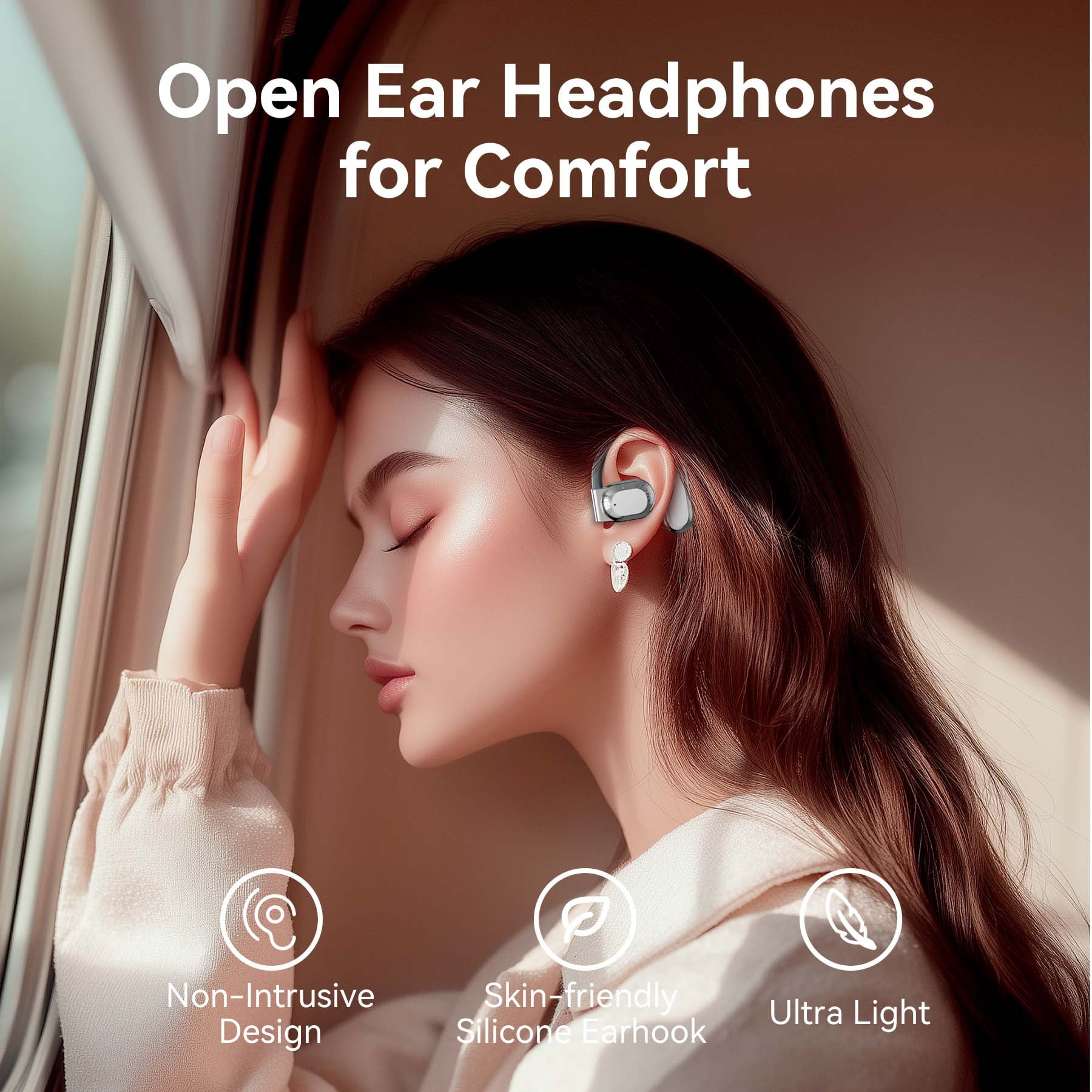 VEATOOL Wireless Earbuds Open Ear Headphone Sport, Bluetooth 5.4 Earbud, 50Hrs Earphone with Earhook, Noise Cancelling Mic,Light Weight Comfortable Fit,Suitable for Running,Workouts