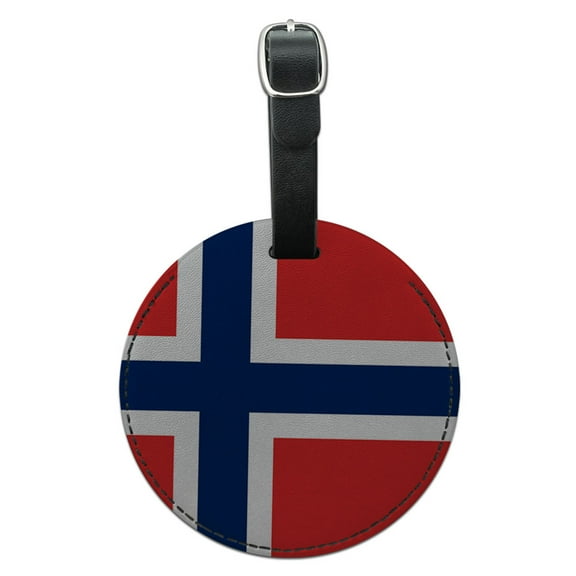 Norway National Country Flag Round Leather Luggage ID Tag Suitcase Carry-On