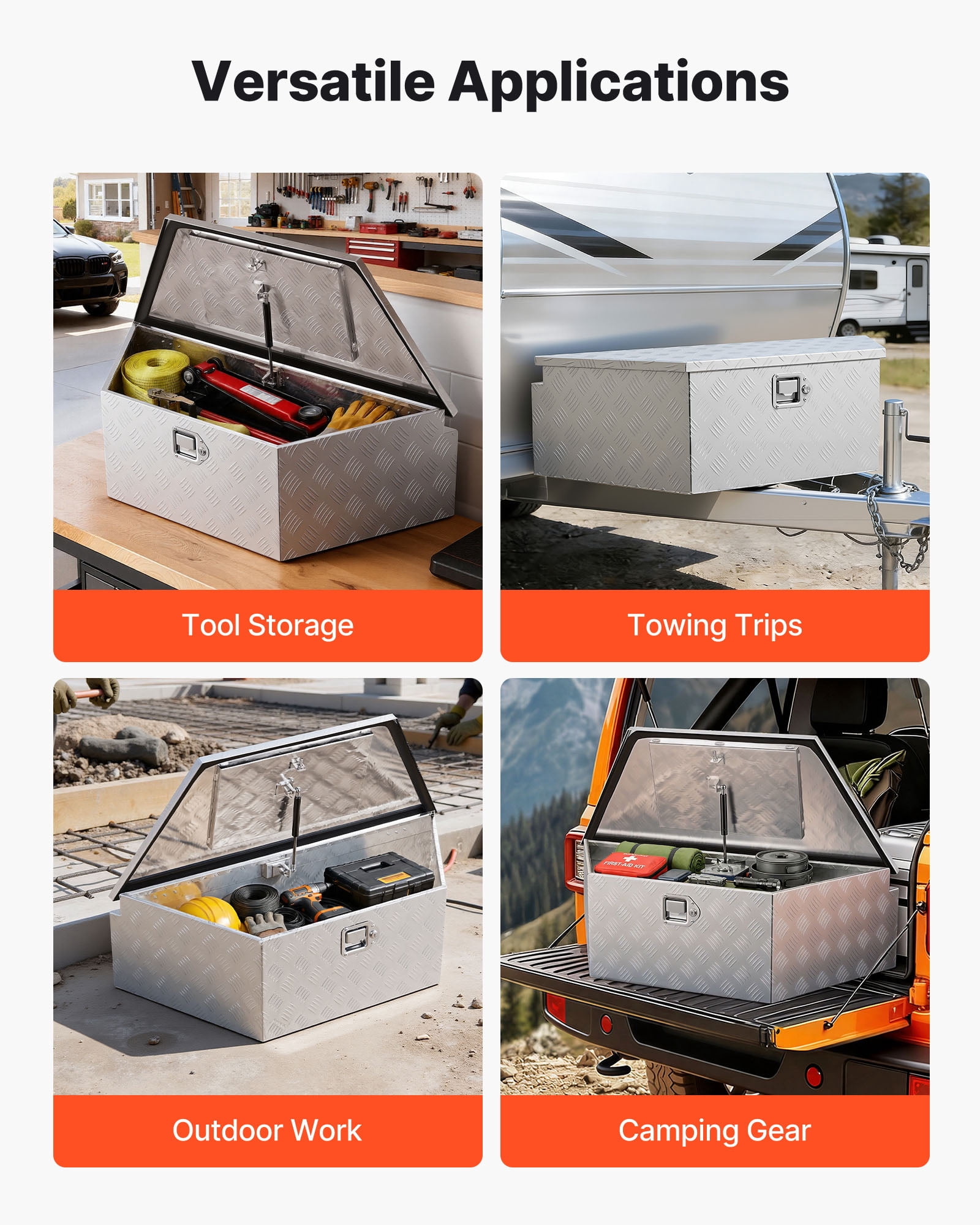 VEVOR Trailer Tongue Box, 39" x 16.5" x 12" Aluminum Trailer Tongue Tool Box, Heavy Duty Storage Organizer with Lock & Keys, Utility Tool Chest for Pickup Truck Bed, RV, SUV, Off-Road Vehicle, Silver