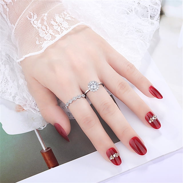 HomeKingdee Adjustable Moissanite Snowflake Rings Set (2 Pcs) - Fashionable Zircon and Copper Engagement Rings for Women, Perfect for Parties, Dates and Gifts