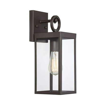 

5 in. W x 10 in. H 1-Light Oil Rubbed Bronze Hardwired Outdoor Wall Lantern Sconce with Clear Glass Shade