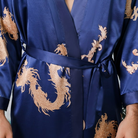 Get Ready Robe Mens Bathrobe Silk Robes Mens Lovers Cloth Blue Robe