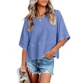 thumbnail image 4 of Bovemsi Long Sleeve Shirts for Women Comfort Round Neck Batwing Color Panels Short Sleeve Casual Tops for Women Trendy XXL, 4 of 5