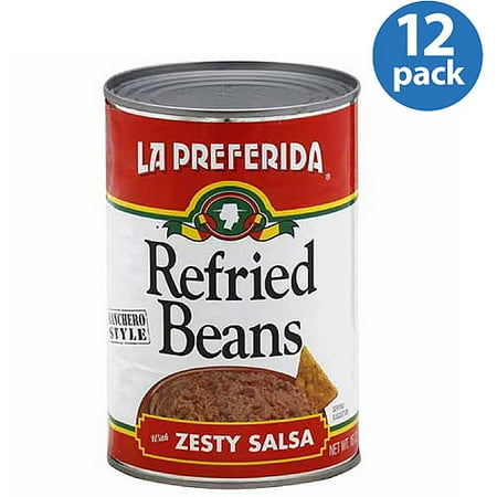 La Preferida Ranchero Style Refried Beans with Zesty Salsa, 16 oz, (Pack of 12)