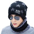 thumbnail image 2 of Gato hermano otoño invierno hombres cálido gorro de punto engrosado suéter juvenil estilo coreano estrella de cinco puntas gorro de lana con forro polar conjunto de dos piezas, 2 of 5