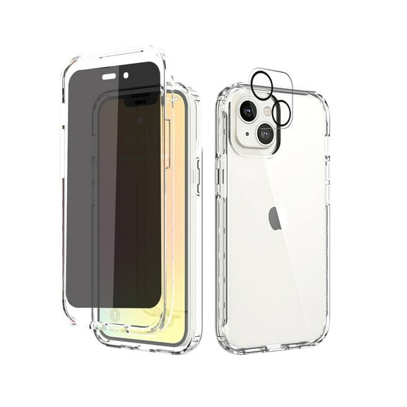 NIFFPD Crystal Clear iPhone 14 Case with Screen Protector（Anti Spy Privacy）  Camera Lens Protector, Yellowing-Resistant Shockproof Protective Phone Case for iPhone 14 6.1"