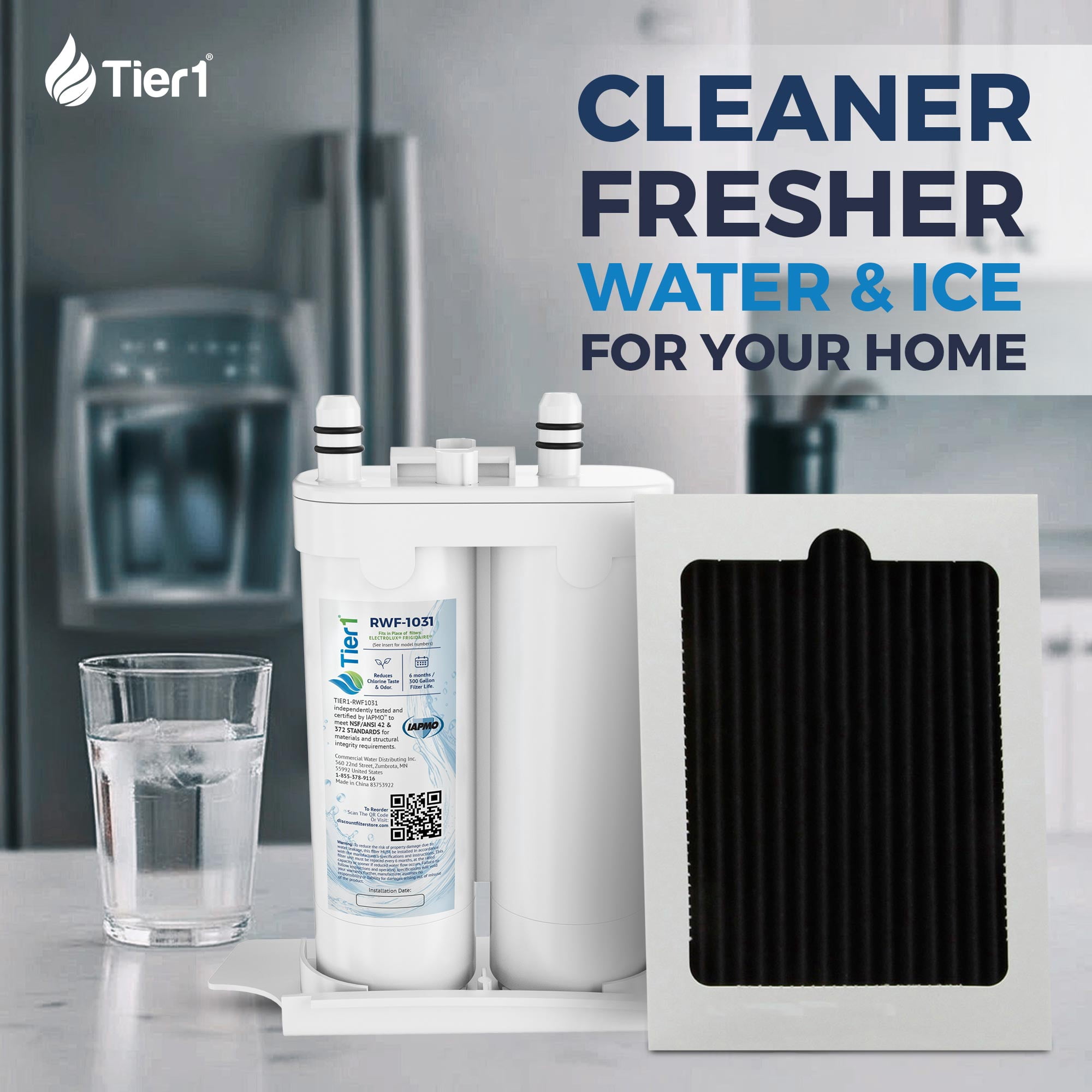 Tier1 RWF1031 WF2CB Refrigerator Water & Air Filter Combo | Replacement for PureSource2, EWF01, FC100, PAULTRA Fridge Filter - Lasts up to 6 Months | Easy Install | Odor Control | Great Tasting Water