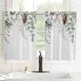 thumbnail image 3 of Christmas Botanical Kitchen Curtain 2 Panels Curtains 54 Inch Length, Eucalyptus Leaves Xmas Pinecone Cotton Curtains Rod Pocket Curtains Window Drapes Treatment Window Cafe Curtains, 3 of 5