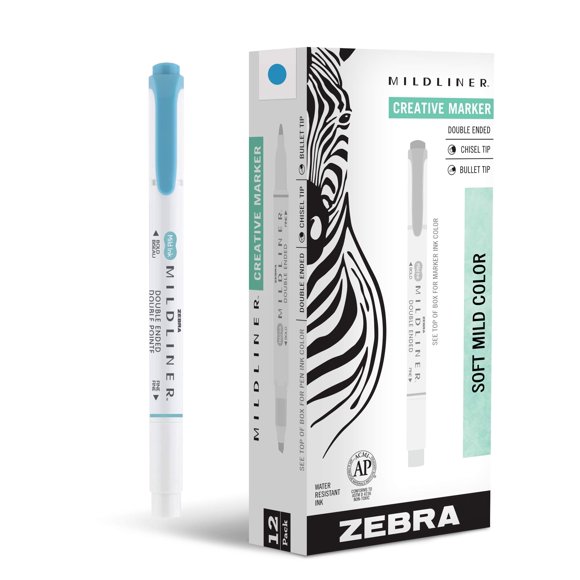 Rotuladores de doble punta Zebra Pen Mildliner, paquete de 12 unidades, color azul