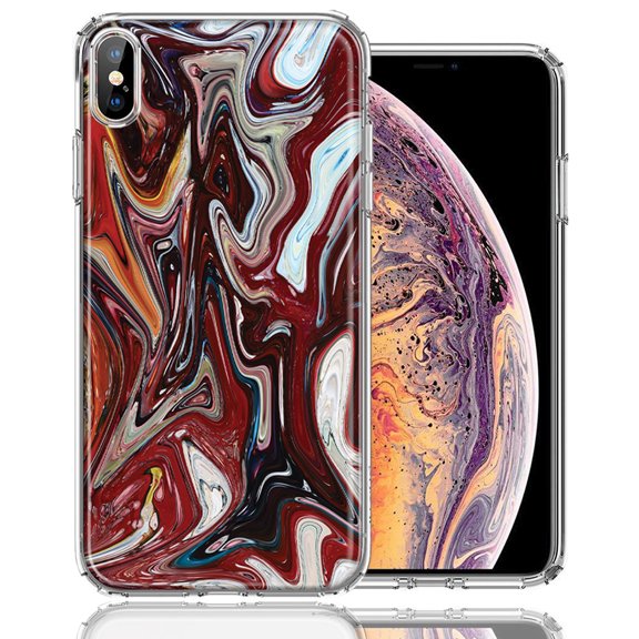 MUNDAZE For Apple iPhone XS Max Red White Abstract Design Double Layer Phone Case Cover