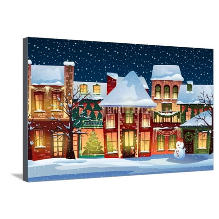 Christmas Winter Landscape Photos Winter landscape - Christmas background with fairy tale houses. Stretched Canvas Print Wall Art By JuliyaM ()