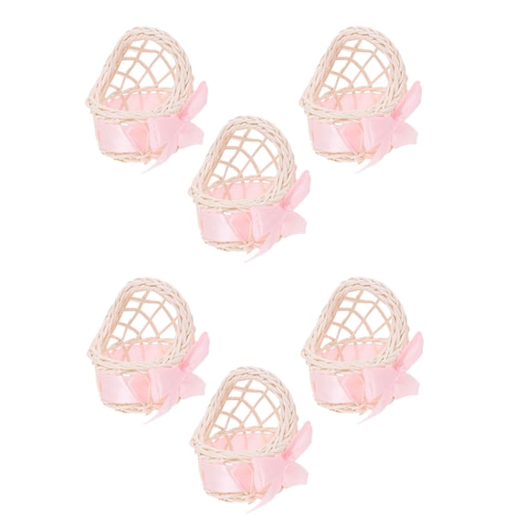 UPOUART Pink Rattan Woven Flower Basket 6Pcs for Easter Decorations and Wedding Decorations