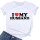 thumbnail image 3 of Gibobby Playera de Manga Corta con Cuello Redondo Camiseta manga corta con cuello redondo y estampado divertidas para mujer I Love My Husband(Blanco,G), 3 of 5