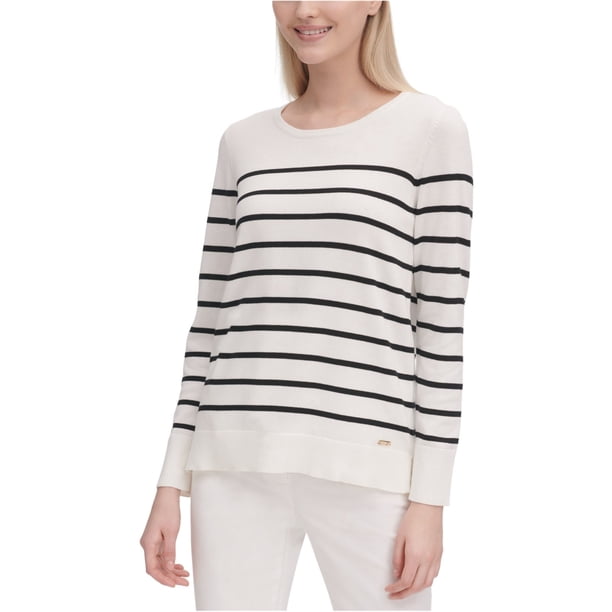 Suéter a rayas Calvin Klein para mujer blanco extra pequeño
