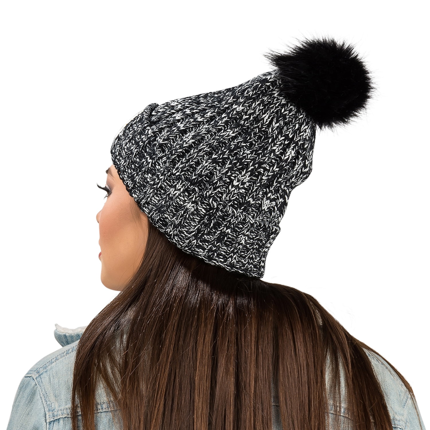 Women's Pompom Rock Knit Autumn Winter Beanie [One Size Fits Most]
