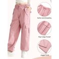 thumbnail image 4 of Usaibhir Girls Cargo Pants Casual Drawstring Jogger Sportswear Parachute Pants 7-14T, 4 of 8