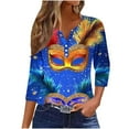 thumbnail image 3 of Cadancy Mardi Gras Shirts for Women 3/4 Sleeve Button V Neck Tunic Pullover Tops Glitter Holiday Rave Party Trendy Blouse Casual Loose Carnival Outfits, 3 of 6