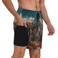 thumbnail image 2 of Naloa Astronaut Flower Field Print Men Swim Trunks with Compression Liner ,Board Shorts,Men's Swim Shorts with Drawstring and Elastic Waistband-Medium, 2 of 6