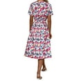 thumbnail image 4 of Keeccty Women Classic Floral Print Short Sleeve Summer V-Neck Retro Knee Length Dress, 4 of 5