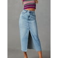 thumbnail image 5 of Women'S Jean Skirt Stretch High Waisted Frayed Raw Hem A Line Denim Midi Skirt with Pockets Light Blue S, 5 of 7