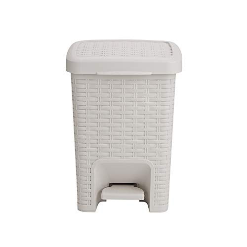 Mind Reader SQUP-IVO Step Trash Can, Wastebasket, Bathroom Garbage Bin, Home, Hotel, Office, Ivory White