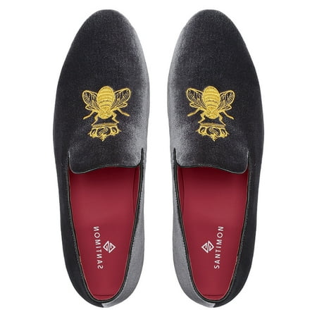

Santimon Mens Dress Shoes Velvet Loafers Slip-on Classic Party Casual Business Shoes Grey 7 US