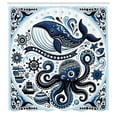 thumbnail image 4 of Ambesonne Marine Shower Curtain, Whale and Octopus Nautical, 69"Wx75"L, Navy Blue and White, 4 of 4