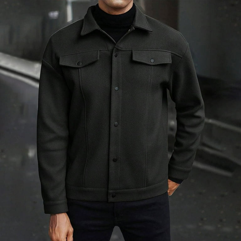Men's Woolen Blend Shirt Jacket - Lapel Snap/Button Front