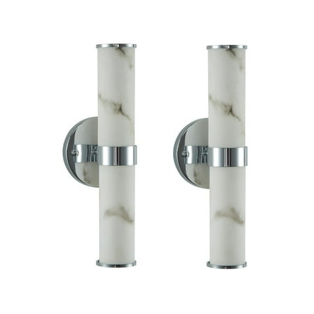 Modern LED Wall Sconces Set of 2 – Resin Imitation Marble Wall Lights with Chrome Metal Frame, Vertical Indoor Wall Lamps for Bedroom, Bathroom, Living Room, or Hallway