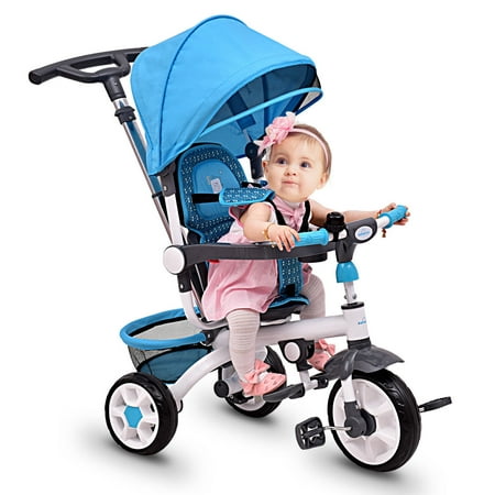 Gymax Blue Baby Stroller Tricycle Detachable Learning Toy