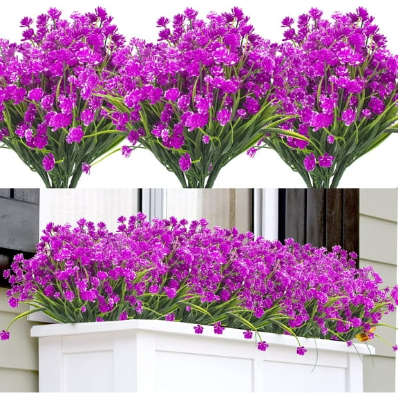 Morttic Artificial Fake Flowers, 12 Bundles Outdoor UV Resistant Greenery Shrubs Plants Indoor Outside Hanging Planter Home Garden Decor (Fuchsia)