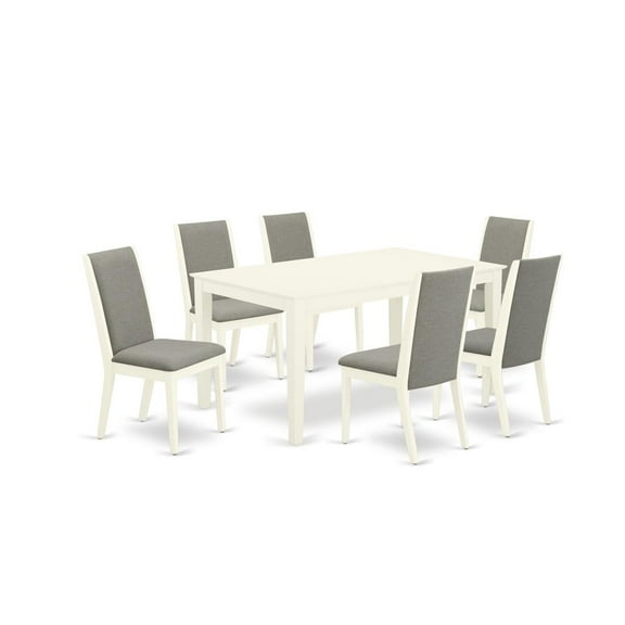 East West Furniture Capri 7-piece Wood Dining Room Set in Linen White