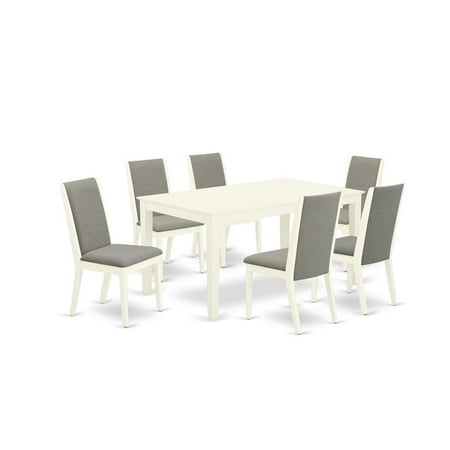 East West Furniture Capri 7-piece Wood Dining Room Set in Linen White