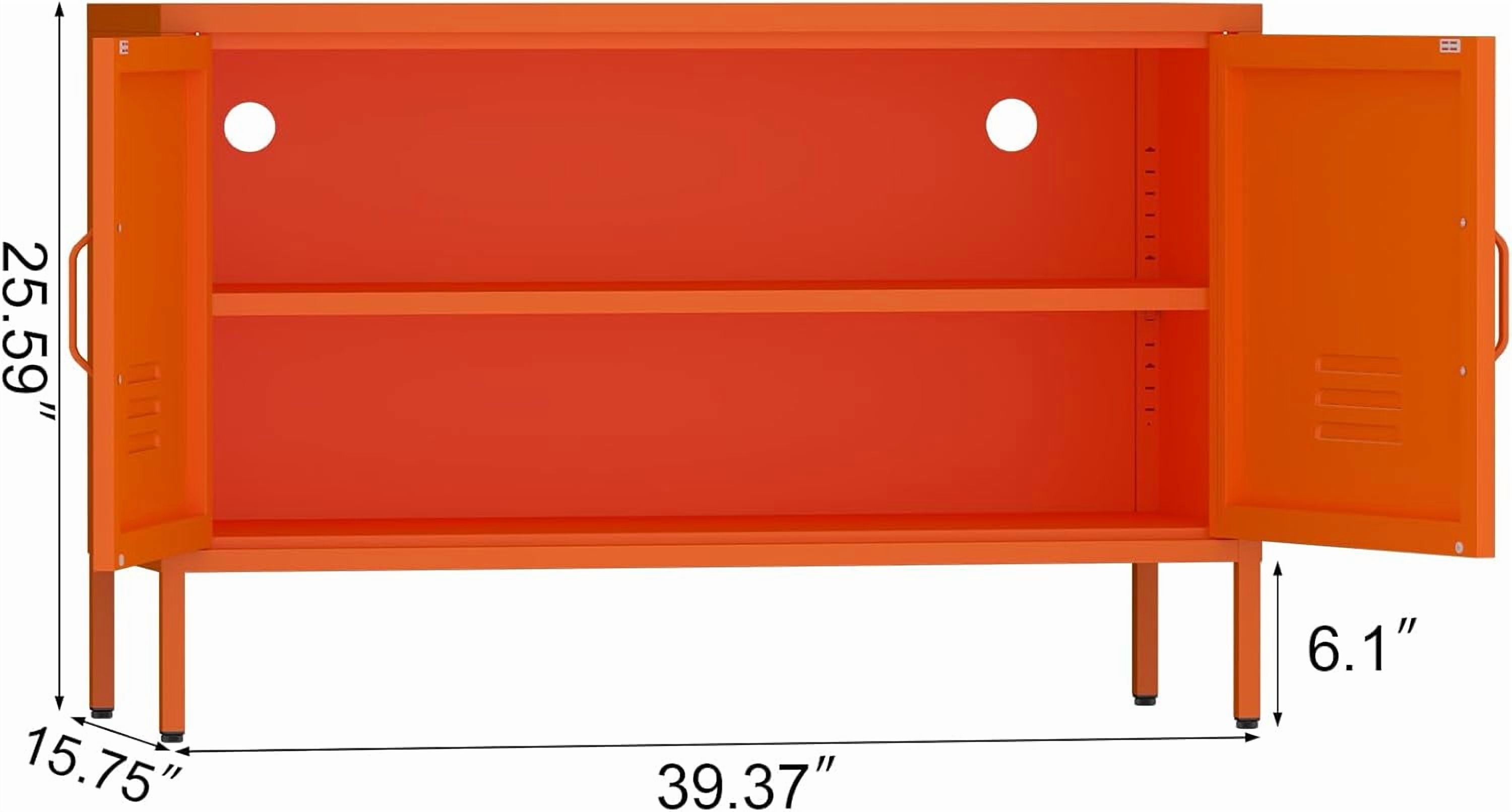 Marcree Metal Storage Cabinet,TV Stand Locker Cabinet, Wide Metal Accent Cabinet with 2 Door, 2-Tier Lockable Storage Cabinet, Orange