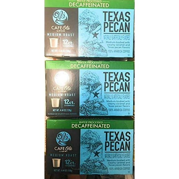 Cafe Ole Texas Pecan Decaffeinated 12 Count Pods. 3 Pack Bundle.