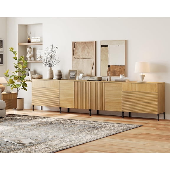 WAMPAT 126" Large Sideboard Buffet Cabinet with Storage, 4-in-1 Fluted Storage Credenza with 6 Drawers & 4 Doors, Modern Coffee Bar Cabinet for Dining Room,Living Room