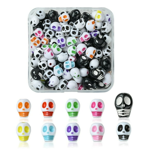 1 set 130pcs 3 styles Craft style Acrylic Beads Skull Mixed color 9.5~13x7.5~10x8~12mm Hole: 1.8~2mm