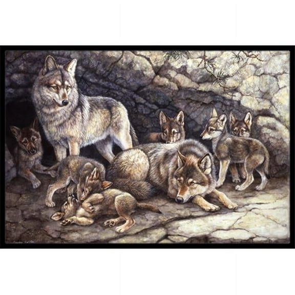 Wolf Wolves by the Den Doormat 18x27