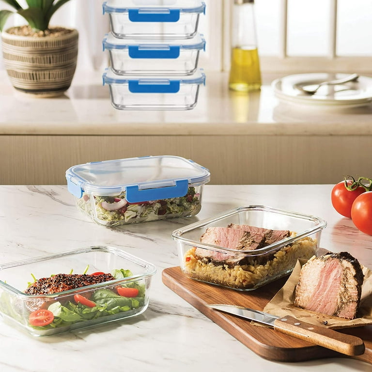 Glass Food Storage Containers with Lids 6 Piece Glass Meal Prep Containers,  Airtight Glass Bento Boxes, BPA Free Leakproof Airtight Reusable Square
