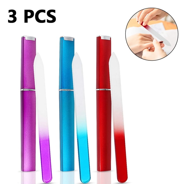 3 Pack Glass Nail File with Case, Nail Files for Nails, Double Sided Fingernail Files, Manicure Nail Care Tool