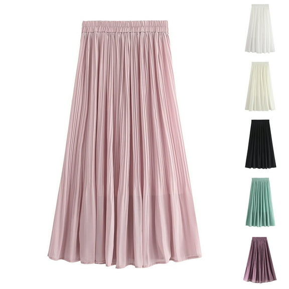 qolati Skirts for Women 2023 Elastic Layered Tulle Skirt Elegant Solid Color Pleated Swing A-Line Prom Petticoat