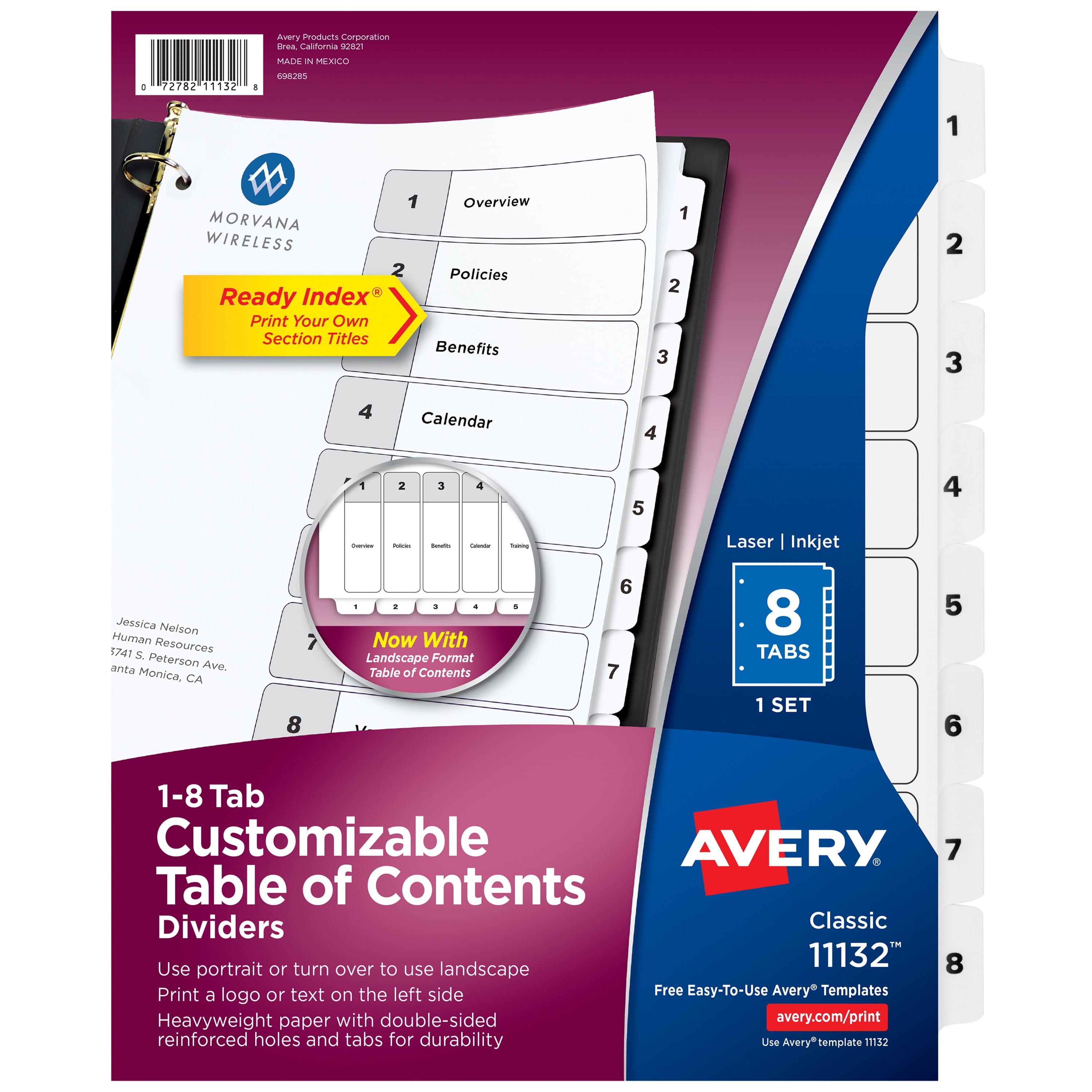 3 hole punched # 1-8 Numbered Index Tab Dividers 150 SETS