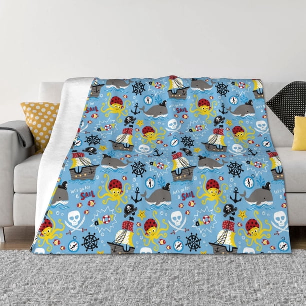 Fotbe Pirate Marine Animals Manta de Franela con Estampado, Manta Ultrasuave para Cama, Sofá, Auto, Hipoalergénica y Antibolitas-50"x40"