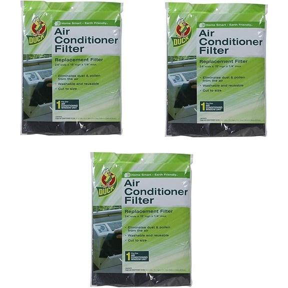Duck Brand Replacement Air Conditioner Foam Filter, 24-Inch x 15-Inch x 1/4-Inch, 1285234, 3 Pack